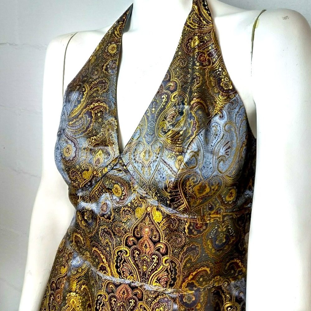 Stunning Brocade Halter Midi Dress